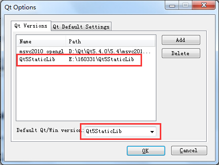 在VS2010内选择Qt默认版本